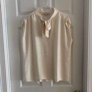LOFT Ivory Tie-Neck Blouse